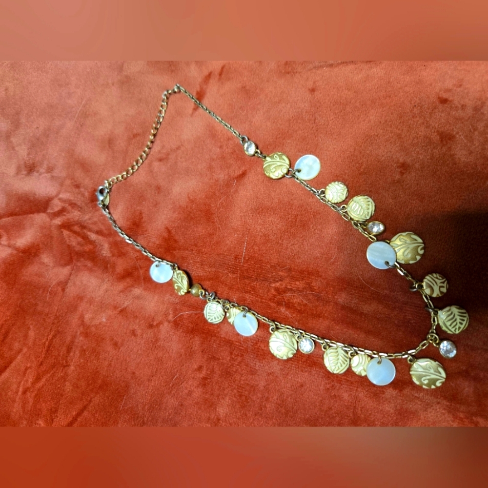 Gold and White Beaded Necklace
